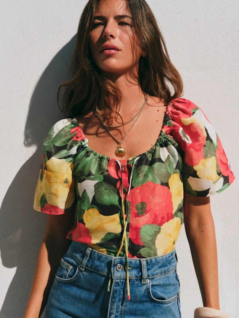 Sezane Vikaly Blouse Linen Silk Tropical
